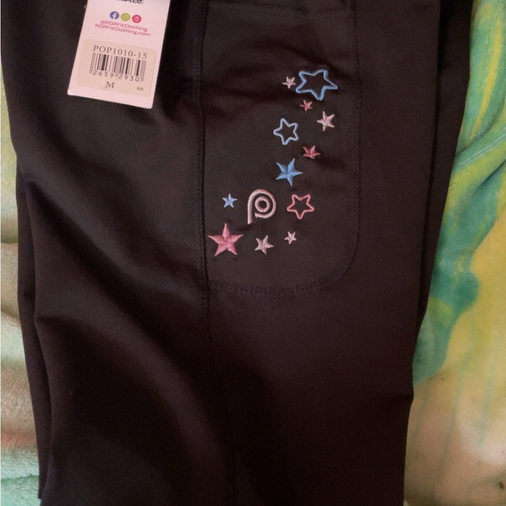 Black leggings Bottoms with Star Embroidery